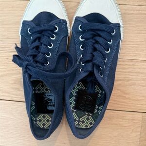 Tory Burch Navy and White Canvas Sneakers